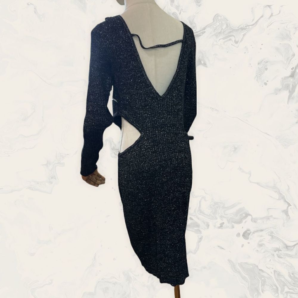 NWT OPEN EDIT Sparkle Cutout Sweater Minidress - Size L - Black